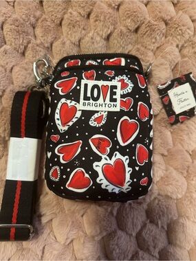 Brighton Black Crossbody Pouch with Red Heart Print
